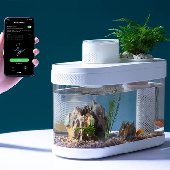 Многофункционален Умен Аквариум Риба Fish Tank Pro Aquarium Starter Kit-Система за Филтриране Декор на Аквариум за рибки с Led Подсветка pecera
