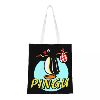 Множество Пазарска чанта във формата на Пингвин, животно, Птица, Дамски Холщовая чанта през рамо, Преносими чанти за пазаруване Noot Noot Pingu, Хранителни чанти за пазаруване