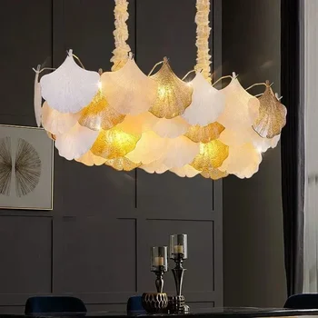 Модерен led Есента Стъклена Окачена лампа от миди Гинко, Изкуство за Създаване на Полилеи, Украса за дома, осветителни Тела за хол