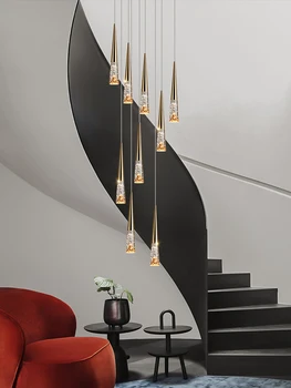 Модерна led полилей Golden Light, луксозни кристални лампи, подвесная стълбище, полилеи осветление за вътрешни стълби.