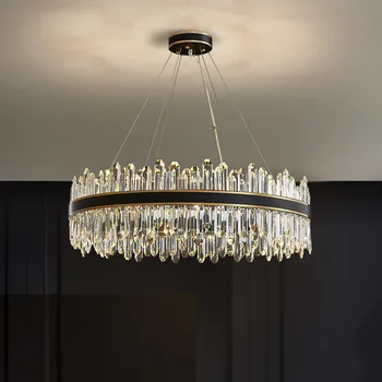 Модерна кристален полилей в хола на Луксозен Кръгъл Черен led лампа Cristal Лампа за домашен интериор Трапезария полилей
