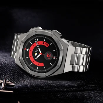 Модификация Комплект модове за Samsung Galaxy Watch 4 5 6 44 мм 5 Pro 45 мм и каишка Метален корпус за часовници силикон каишка защитно покритие bezel