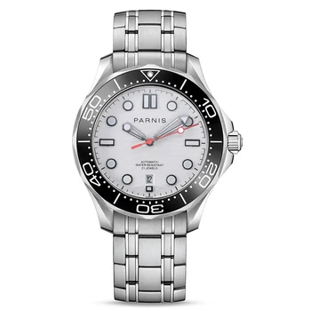 Модни Parnis 42 мм Бял циферблат Автоматичен Механичен Мъжки часовник Червена Секунди Сапфирен Кристал Мъжки часовник reloj hombre 2023