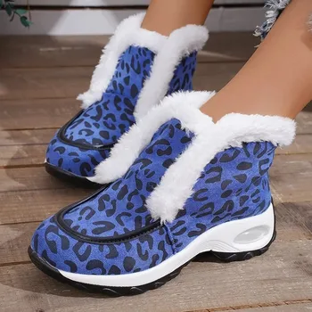 Нескользящие зимни обувки Женски 2023 Зимни плюшени зимни обувки с леопардовым принтом Дамски обувки от изкуствен велур в памучна подплата на дебела подметка