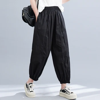 Нов прием на 2023 г., летни дамски памучни панталони с дължина до щиколоток в корейски стил, ежедневни свободни зреещи с еластична гумена лента за кръста, V304