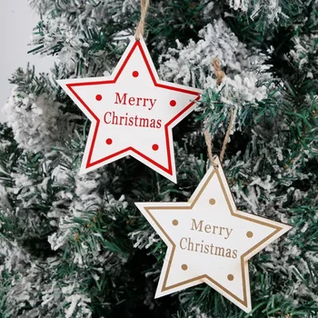 Нови коледни изделия от дърво, висулка във формата на петолъчна звезда, Коледно дърво, Коледна украса за дома, висулка във формата на букви във формата на звезда
