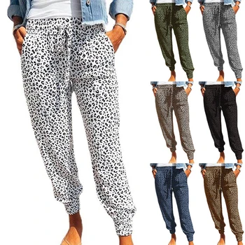 Нови летни европейски и американски женски гамаши Свободни ежедневни панталони дантела с леопардовым принтом 2023