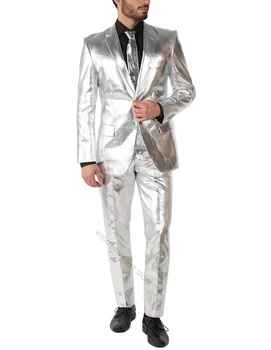 Оборудвана мъжки костюм, с блестящо сребро, уникален дизайн за бала на певицата, празнични партита, cosplay, мъжки дрехи/доставка на костюми по поръчка, Нов комплект