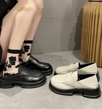 Обувки на токчета Есенен Дамски обувки С кръгло бомбе в британския стил 2023, Модни дамски oxfords, Сабо, Ежедневни обувки на платформа, Есен Dr.