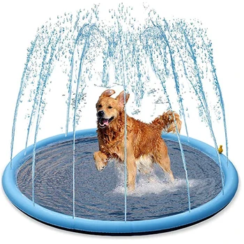 Подложка за игра, чешма, басейн, охлаждащ кучета, разбрызгиватель за вода, Интерактивен надуваема подложка за плуване, за лято, за домашни любимци на открито 150/170 см