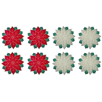 Празнични Коледни кърпи с бродерия, апликация от коледна звезда, салфетки с коледните цвете, кърпа за украса на масата