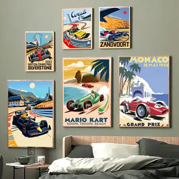 Ретро Автомобил от Формула 1 на 80-те Години Състезателна екипът на F1 Класически САМ Лепкава Плакат Ретро Стикер От Крафт-хартия САМ Room Bar, Cafe Kawaii Room Decor