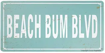 Ретро Метална Реколта Знак Beach Bum BLVD Знак за Мемориална дъска Плакат Кафе Стенно Изкуство Подарък носталгично Ретро Забавен метален знак подарък 8x12in