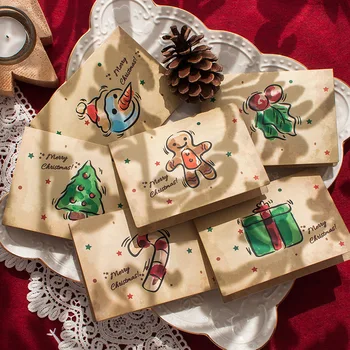 Ретро-поздравителни картички за Коледа с конвертами и стикери Набор от празнични картички с снеговиком за партита, декорации на подаръци на Семейството и приятелите си