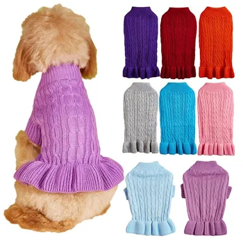 Рокля-пуловер за кучета, Топло Трикотажный Жилетка, Пуловер с висока воротом, Палта за кучета Малки Средни малки Кученца за есен-зима с отвор за каишка