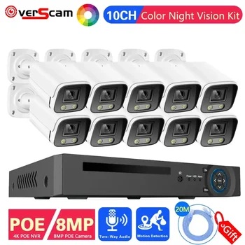 Система за Видеонаблюдение 4K Ultra POE 10-КАНАЛЕН Dvr NVR За Външни Камери за Сигурност 4K 8-Мегапикселов Комплект Цветни Нощни Камери за Видеонаблюдение