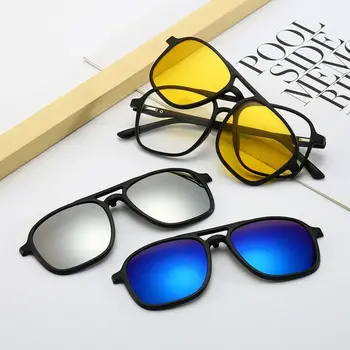 Слънчеви очила в рамки с клипсой, поляризирани оптични магнитни слънчеви очила с магнитна клипсой, леки поляризирани слънчеви очила 6 в 1.