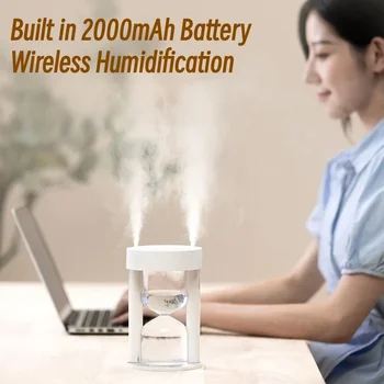 Спрей за създаване на мъгла Преносим Безжичен овлажнител на въздуха USB Зареждане 360 МЛ Пясъчен часовник Дифузор ароматния масло Двойна дюза Ултразвук