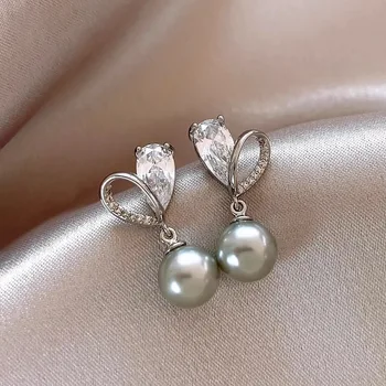 Сребърна игла S925, Елегантни обеци с жемчужными капки, кристални сърца за жени, луксозни бижута с уникален темперамент, сватбени подаръци