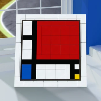 Състав MOC с червени сини и жълти градивните елементи под формата на абстрактни решетеста играчки в стил Пит Мондриан Xams Подарък