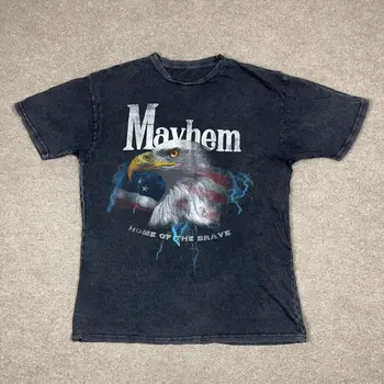 Тениска Pacsun Мъжки Размер L Черно-сива С къс ръкав с логото на Pocket Eagle Mayhem за възрастни с дълъг ръкав