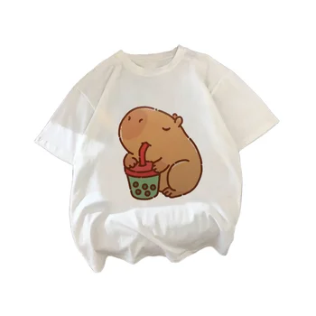 Тениска с аниме-принтом Capybara Daily, Мъжка тениска с карикатура на улицата дрехи, Мъжка тениска с аниме в стил Хип-Хоп, Рок, Harajuku, Дамски Ежедневни облекла Унисекс