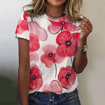 Тениски с цветни 3D принтом за жени, лятото Нов топ с къс ръкав, ежедневни модни дамски тениска, градинска облекло в стил Харадзюку