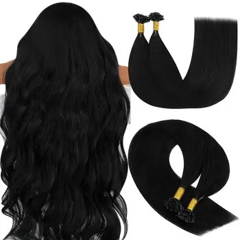 Удължаване на косата с директен U-образно връхчета 100% истински човешки косъм 16-26 инча, 50 г косата Fusion Цвят # 1Б черен салон за Високо качество