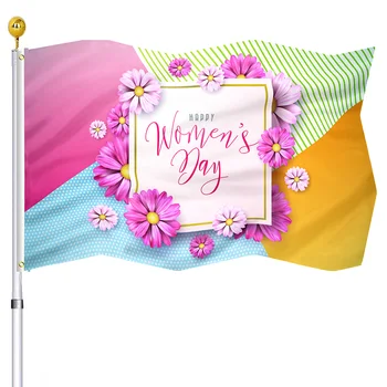 Флаг Честит Щастлива Майка Розово-Лилави Цветя и Декоративни Знамена с Медни Люверсами Домашен Вътрешен Двор, Открит Декор за Подаръци на Майката