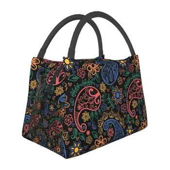 Цветни чанти за обяд с принтом шарена кърпа и Пейсли, изолирани за жени, преносим термоохладитель, обяд-бокс за хранене, нощуване на открито, пътуване