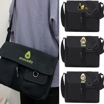 Чанта с принтом авокадо, холщовая чанта с голям капацитет, дамски чанти-месинджър, корейската студентски японската чанта в стил харадзюку на едно рамо, голяма чанта-тоут