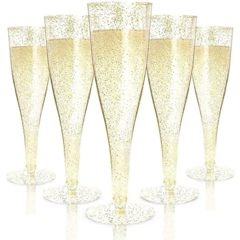 Чаши за вино, чаши за шампанско със златен блясък, за Многократна употреба чаши за вино върху крака за партита